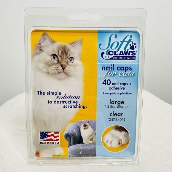 NEW Soft Claws 40 Nail‎ Caps + Adhesive Large Cat Size 14 lb Clear Scratching - Picture 4 of 4